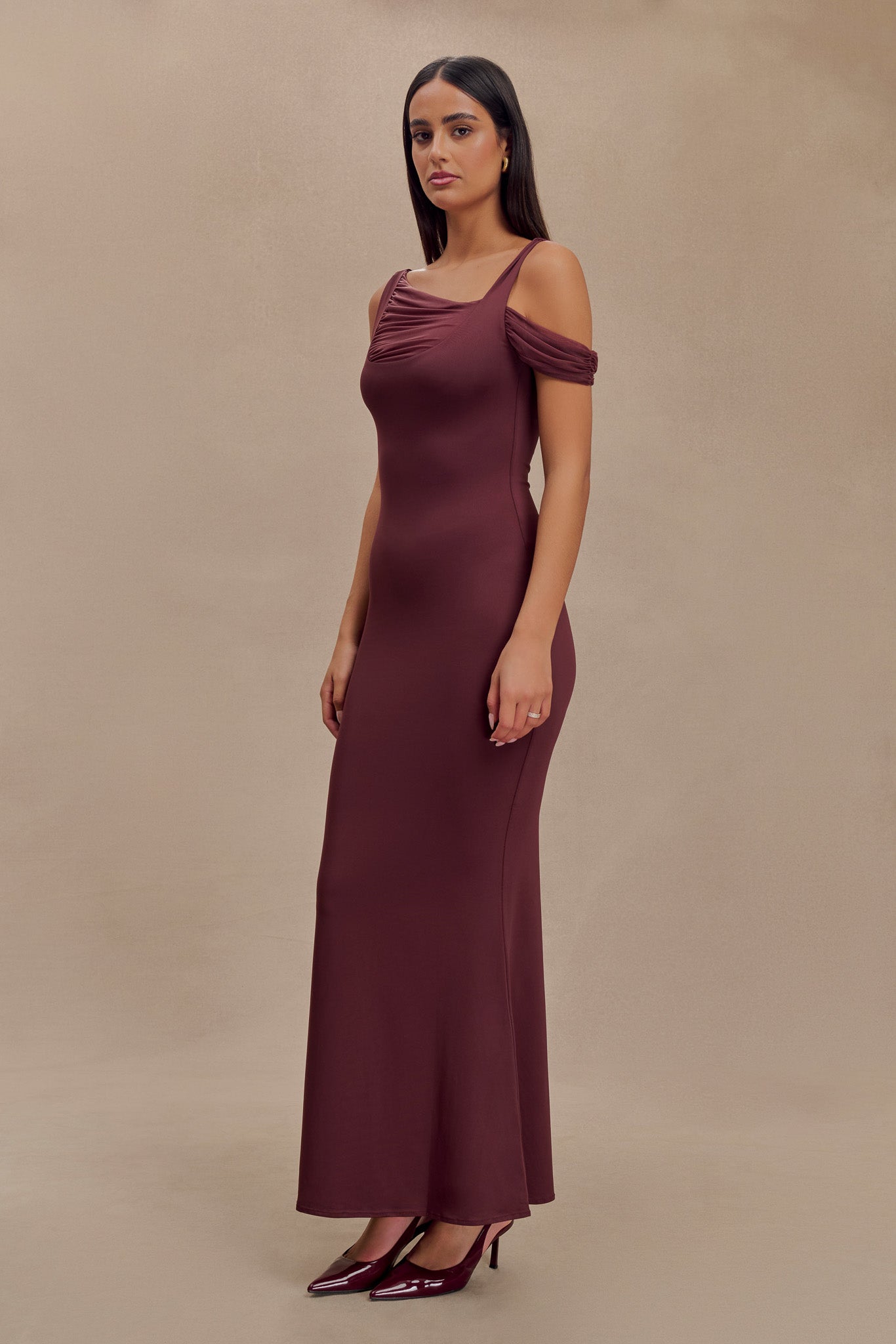 Robe maxi sans manches Janette en nylon et maille recyclés - Marron-rouge