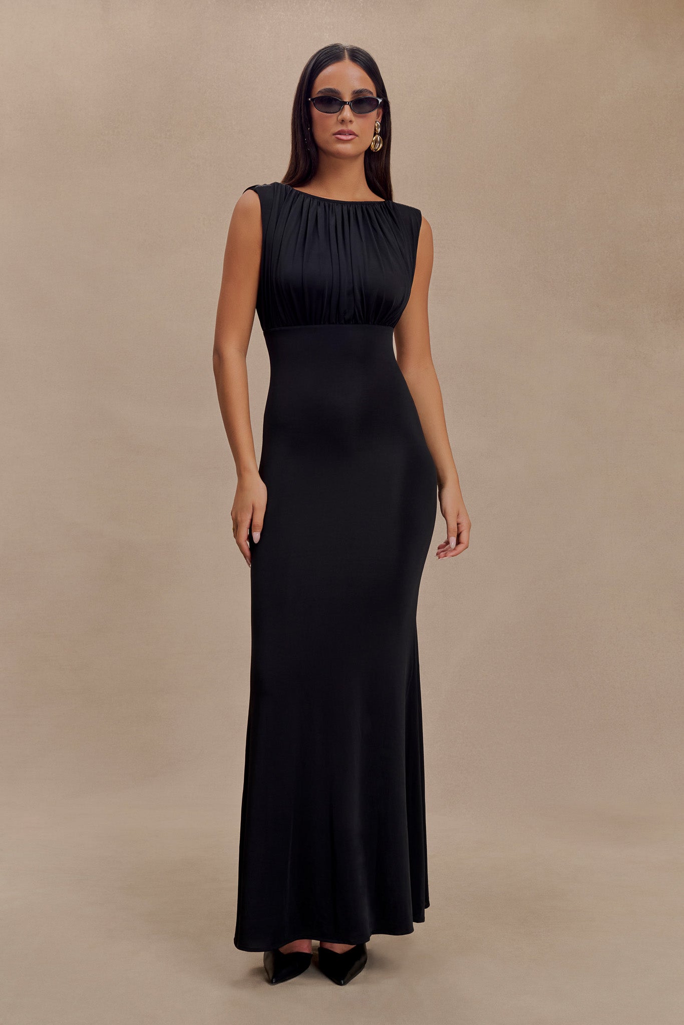 Robe Maxi Malia en Mousseline de Soie à Plis - Noir