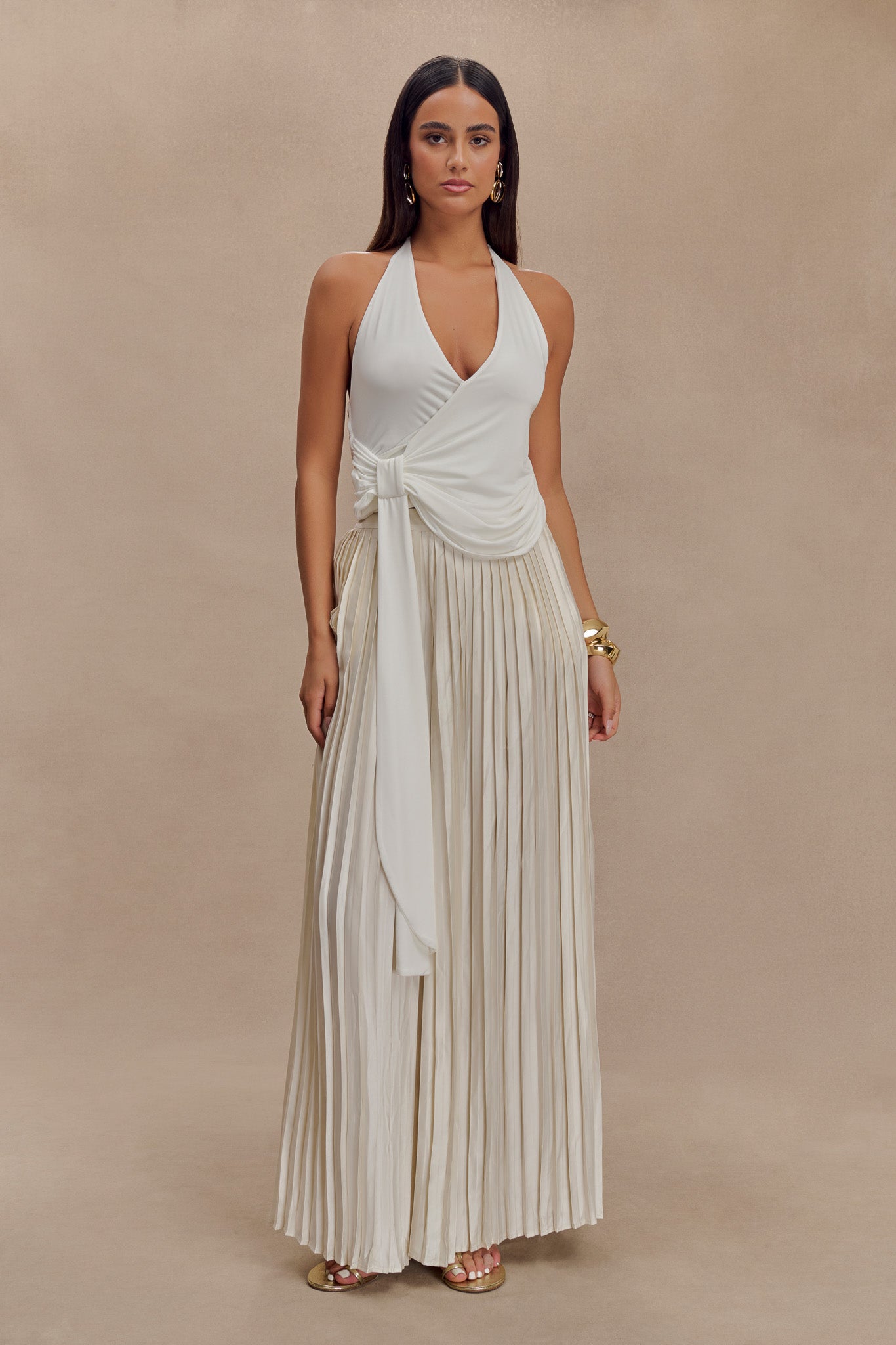 Halter Tyla à drapage et col montant - Blanc