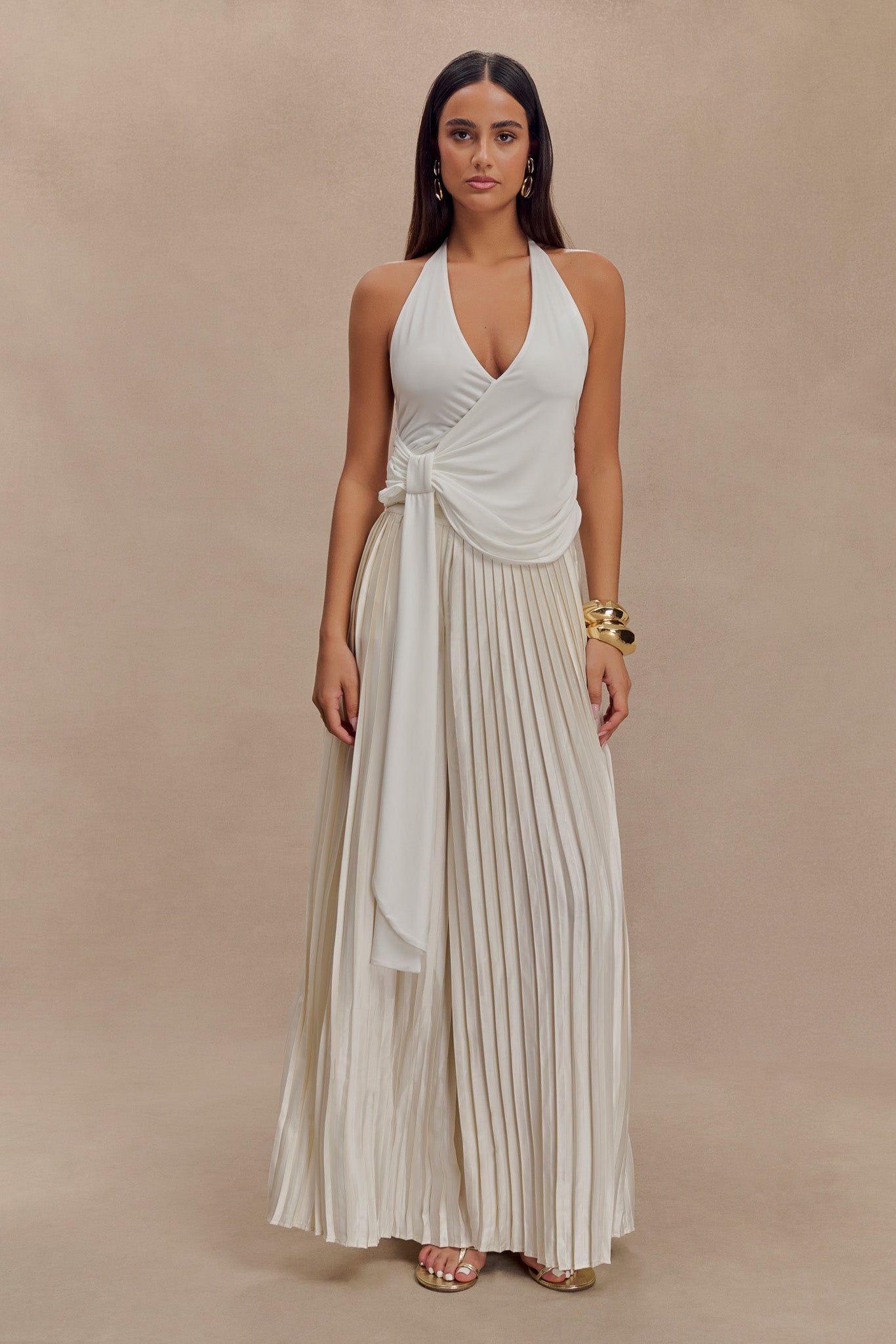 Halter Tyla à drapage et col montant - Blanc