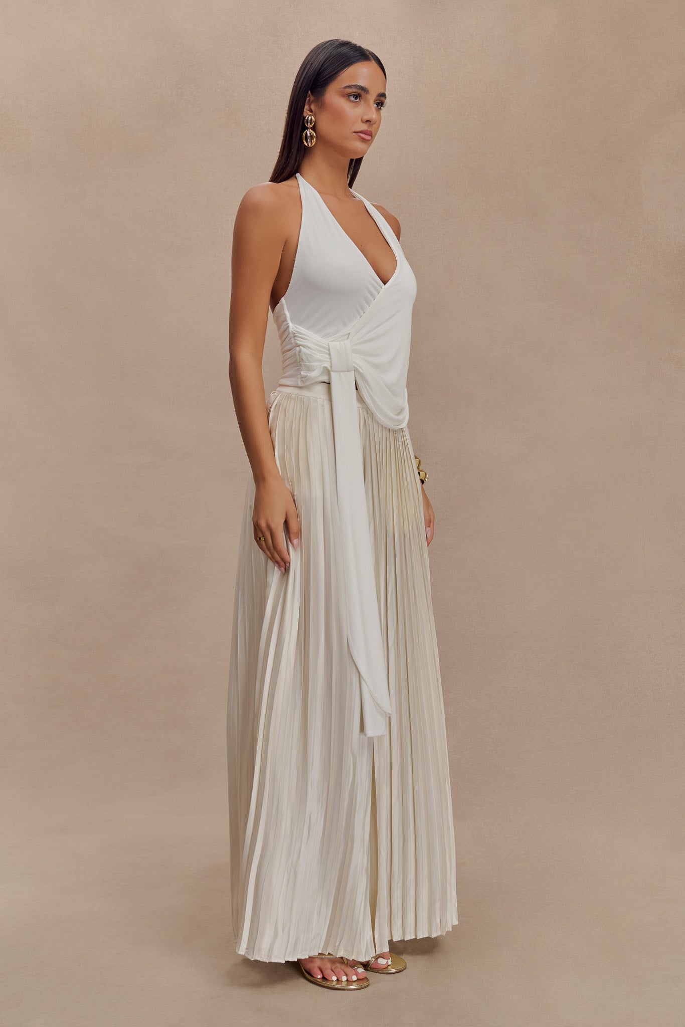 Halter Tyla à drapage et col montant - Blanc