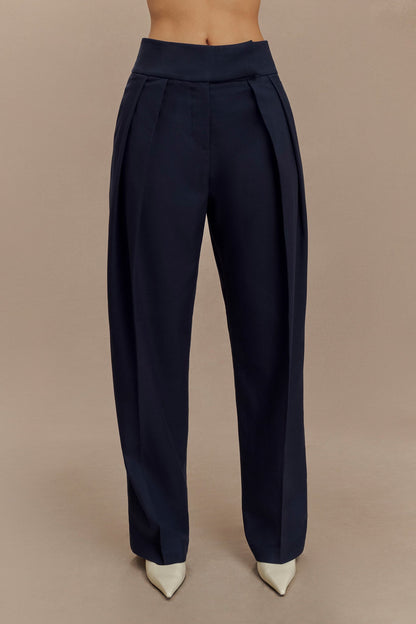 Pantalon à taille haute et plis Penelope - Bleu marine foncé
