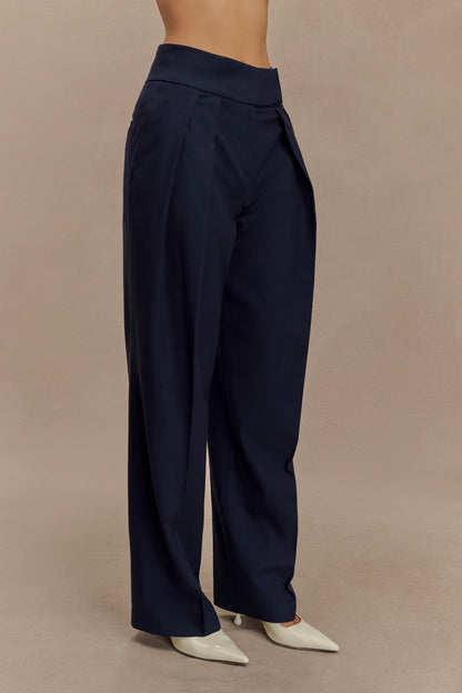 Pantalon à taille haute et plis Penelope - Bleu marine foncé