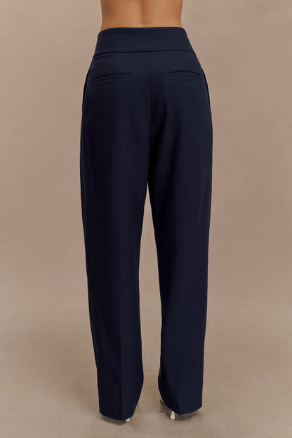 Pantalon à taille haute et plis Penelope - Bleu marine foncé