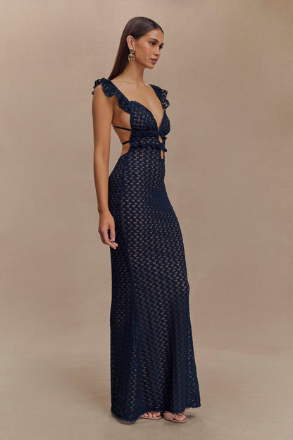 Robe Maxi en Dentelle Ezra - Bleu Marine