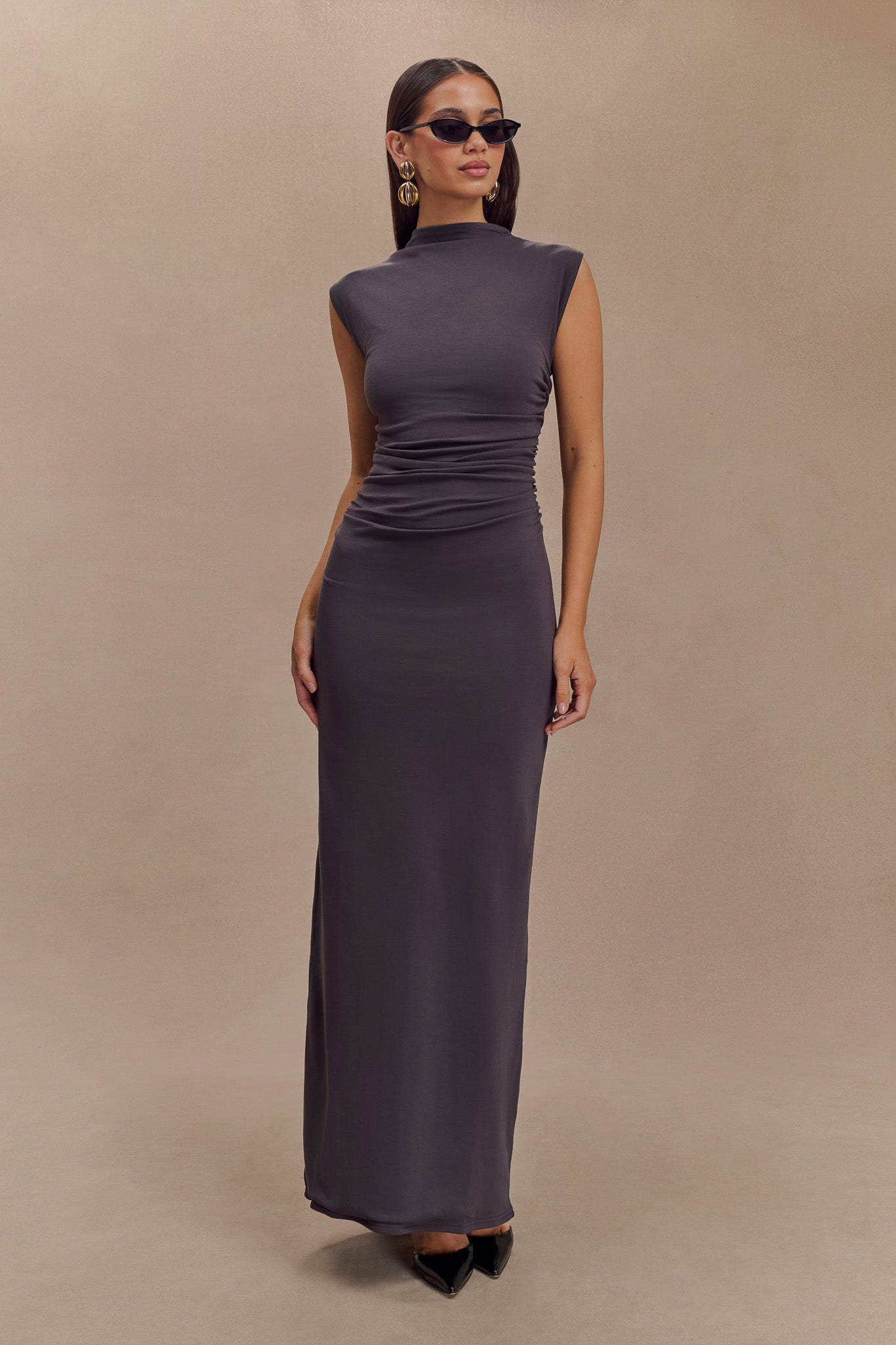 Robe Maxi Sans Manches à Col Haut Elliot - Gris Anthracite