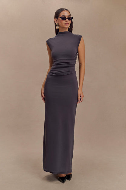 Robe Maxi Sans Manches à Col Haut Elliot - Gris Anthracite