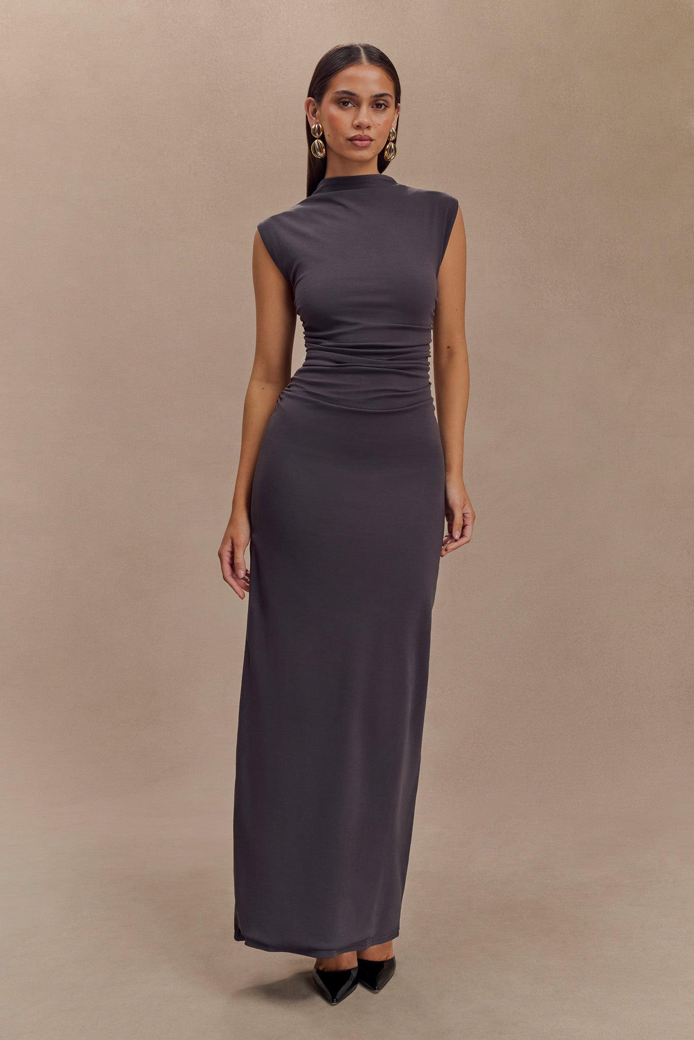 Robe Maxi Sans Manches à Col Haut Elliot - Gris Anthracite