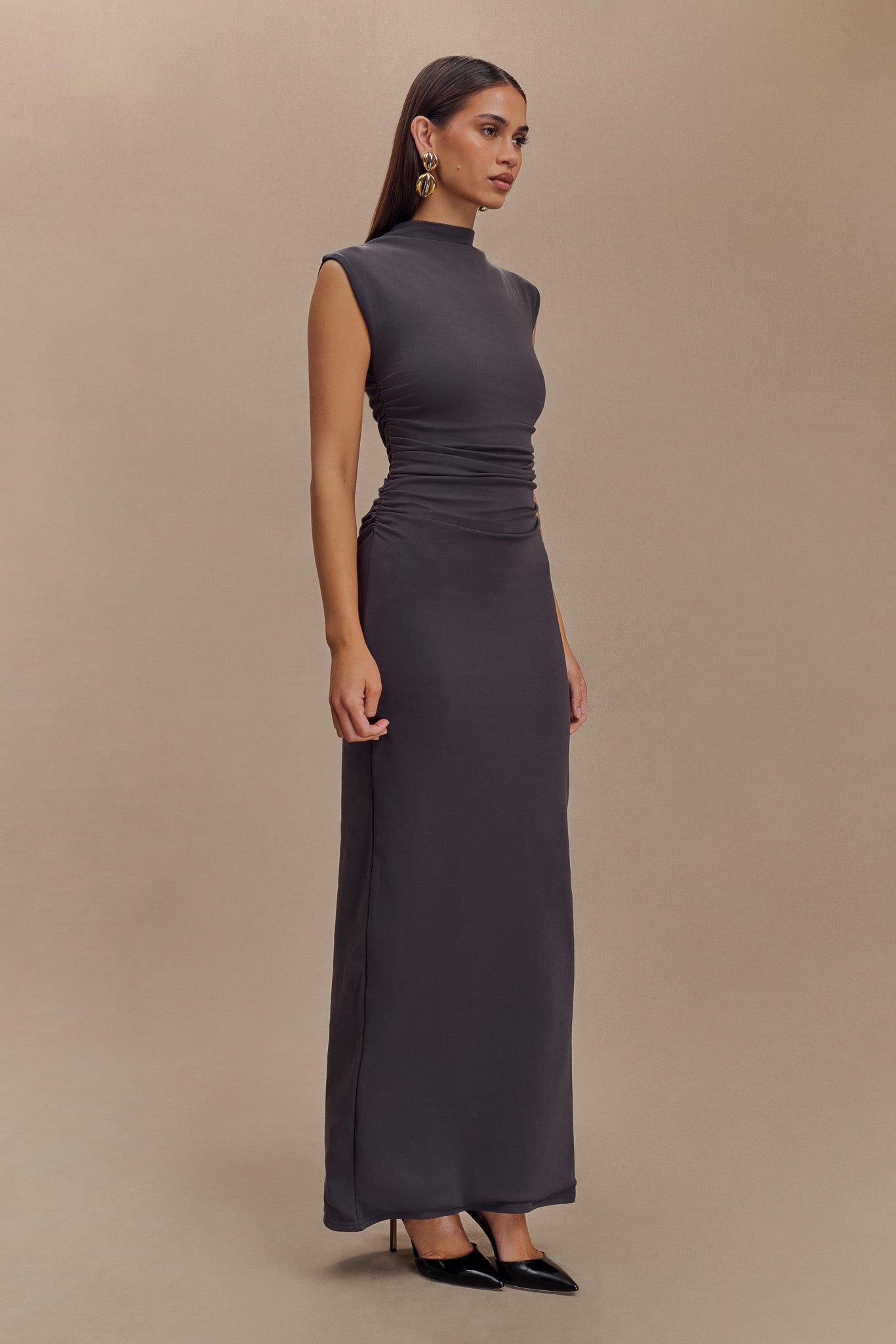 Robe Maxi Sans Manches à Col Haut Elliot - Gris Anthracite