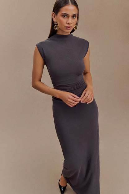 Robe Maxi Sans Manches à Col Haut Elliot - Gris Anthracite