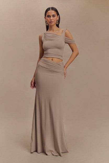 Jupe Maxi Jules en Nylon et Maille Recyclées - Taupe