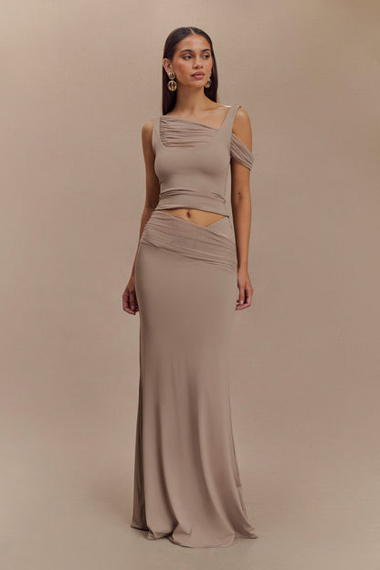 Jupe Maxi Jules en Nylon et Maille Recyclées - Taupe