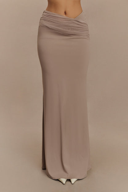 Jupe Maxi Jules en Nylon et Maille Recyclées - Taupe