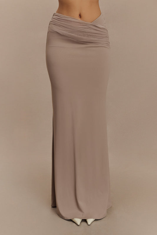 Jupe Maxi Jules en Nylon et Maille Recyclées - Taupe