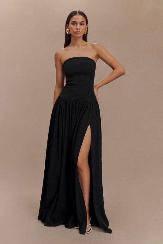Robe Maxi en Coton à Plis Maureen - Noir