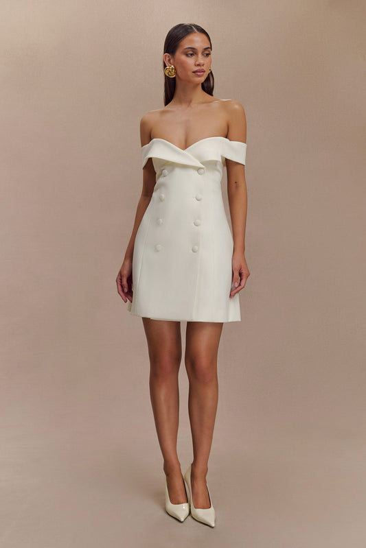 Mini-robe tailleur à épaules dénudées Noelle - Ivoire