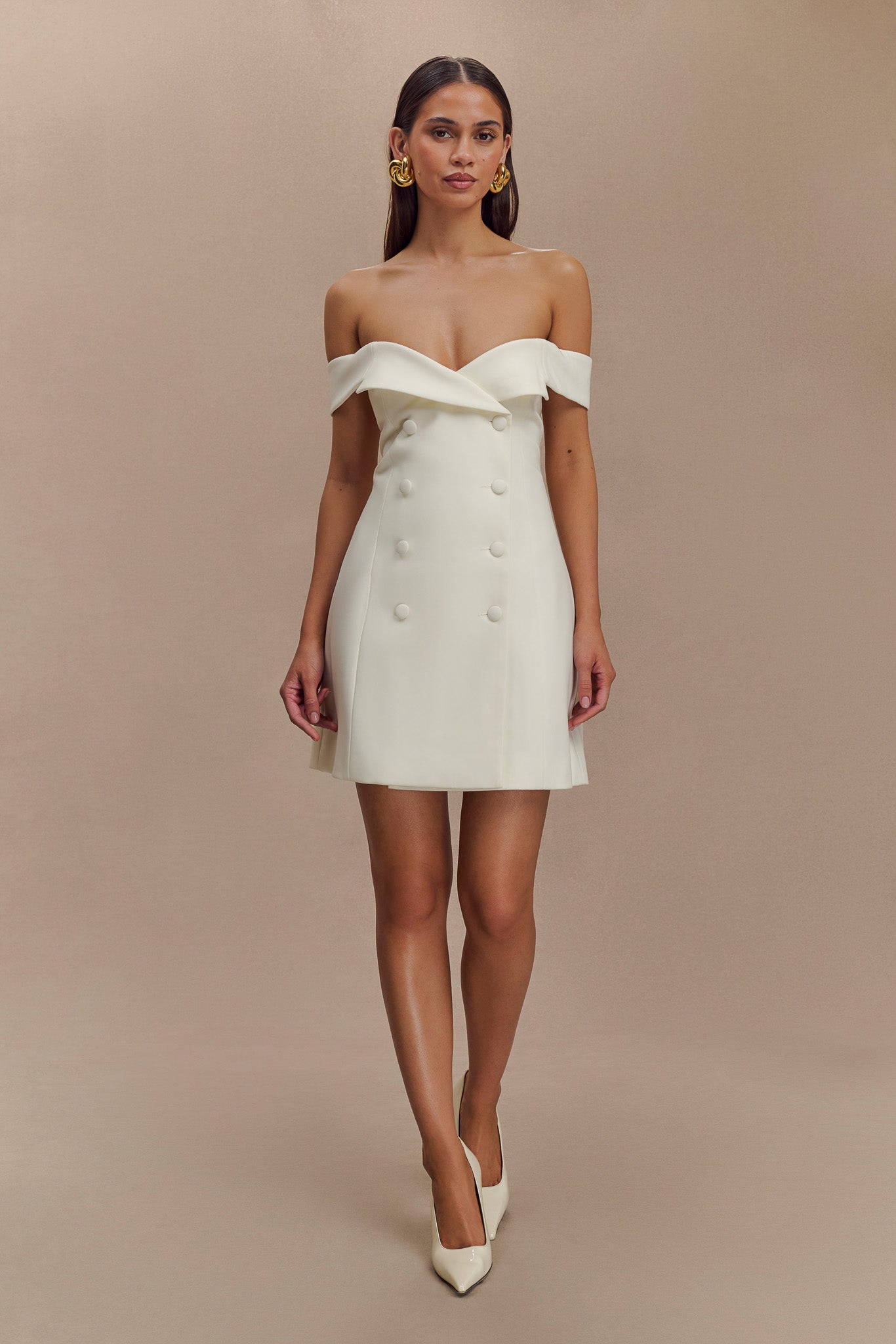 Mini-robe tailleur à épaules dénudées Noelle - Ivoire