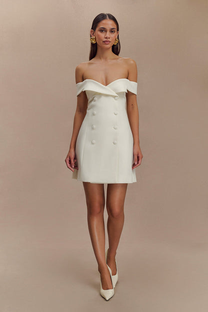 Mini-robe tailleur à épaules dénudées Noelle - Ivoire