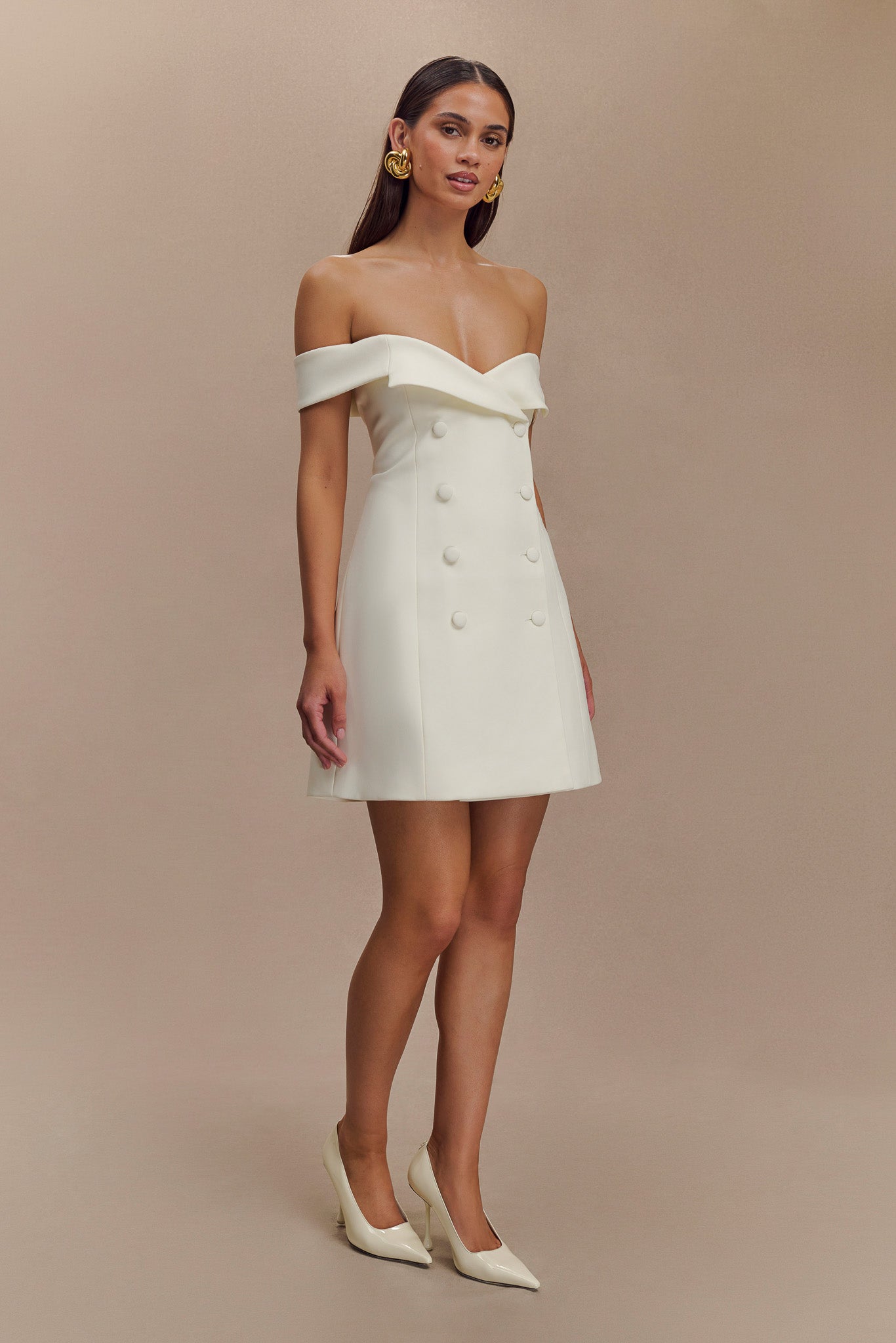 Mini-robe tailleur à épaules dénudées Noelle - Ivoire