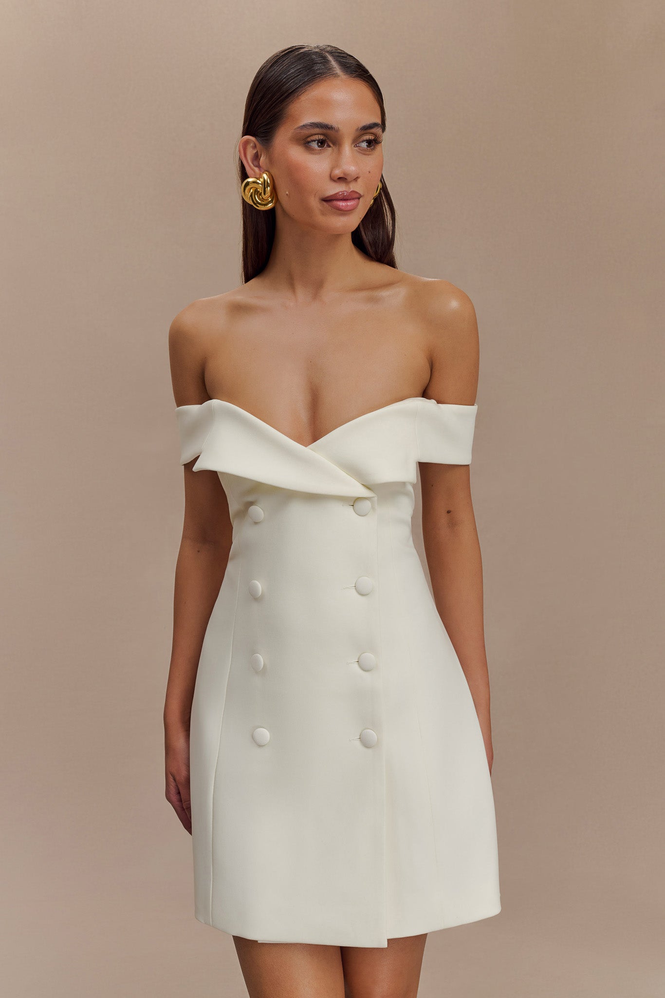 Mini-robe tailleur à épaules dénudées Noelle - Ivoire