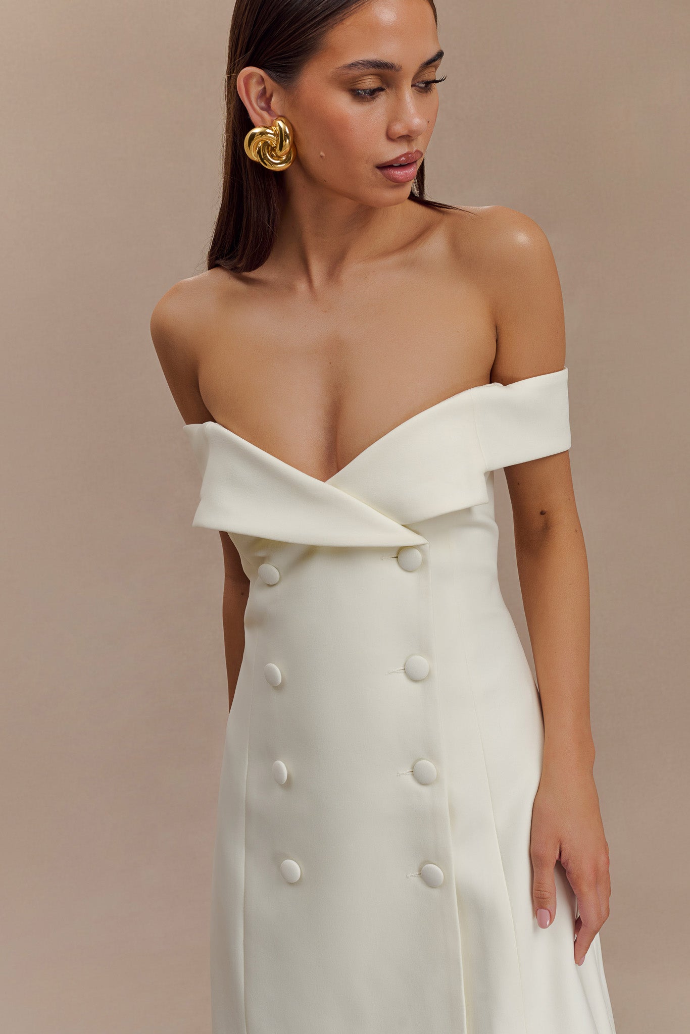 Mini-robe tailleur à épaules dénudées Noelle - Ivoire