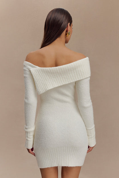 Mini-robe asymétrique en tricot Stephanie - Ivoire