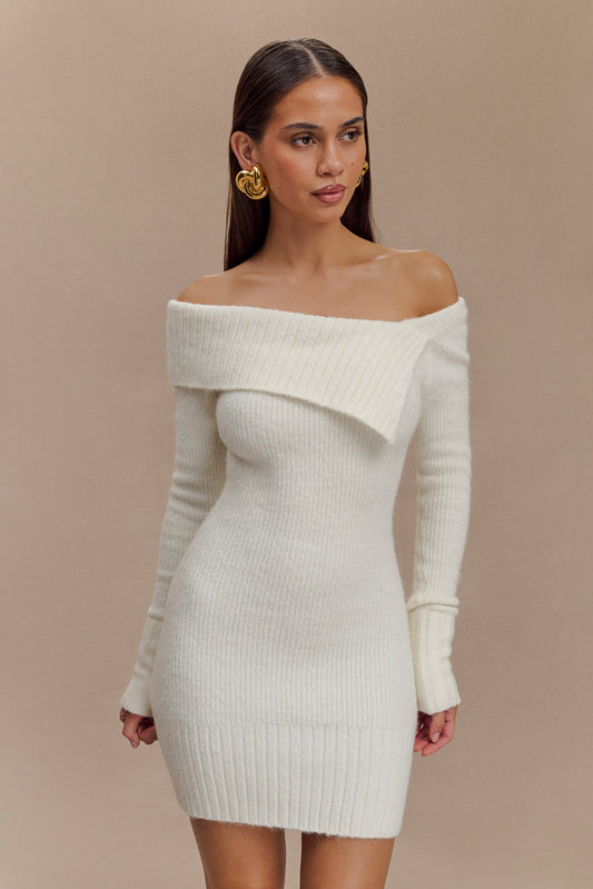 Mini-robe asymétrique en tricot Stephanie - Ivoire