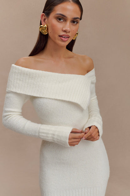 Mini-robe asymétrique en tricot Stephanie - Ivoire