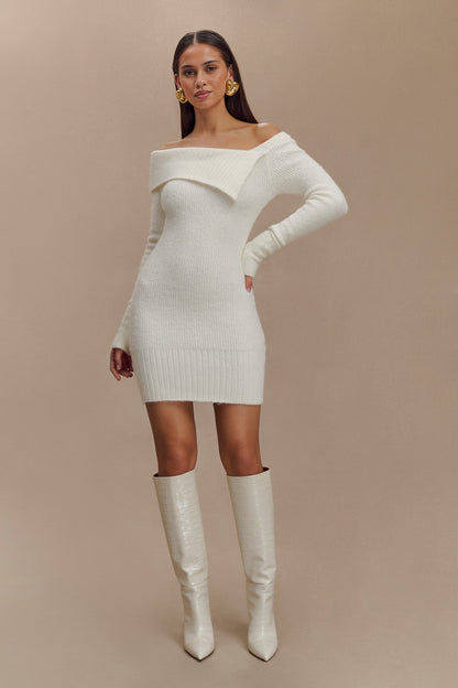 Mini-robe asymétrique en tricot Stephanie - Ivoire
