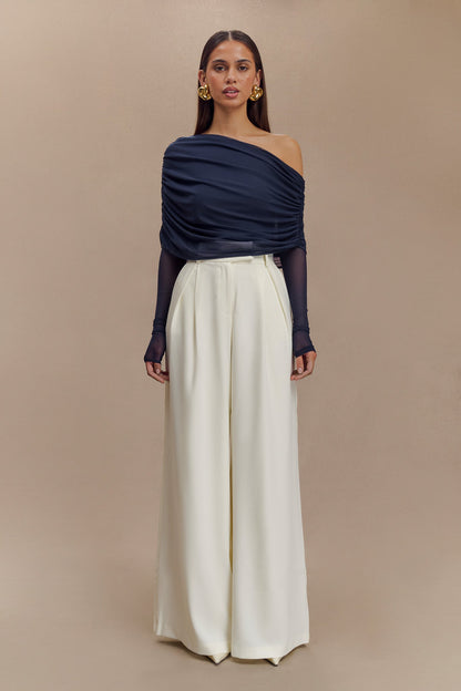 Top en maille transparente à épaules dénudées Everly - Bleu marine foncé