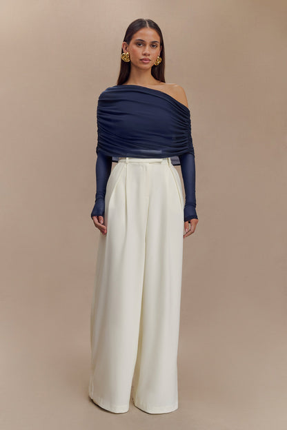 Top en maille transparente à épaules dénudées Everly - Bleu marine foncé