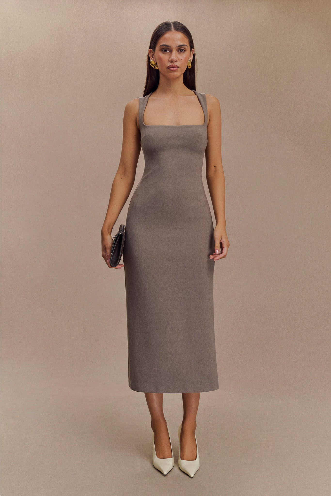 Robe midi en crêpe Frida - Gris fumé
