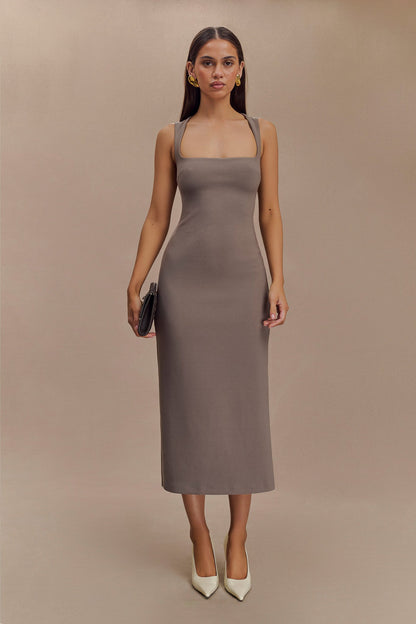 Robe midi en crêpe Frida - Gris fumé