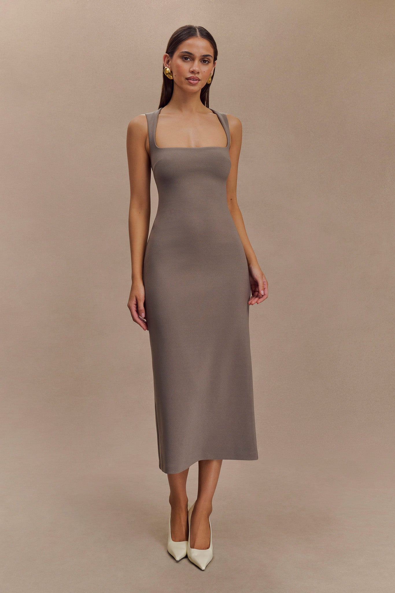 Robe midi en crêpe Frida - Gris fumé