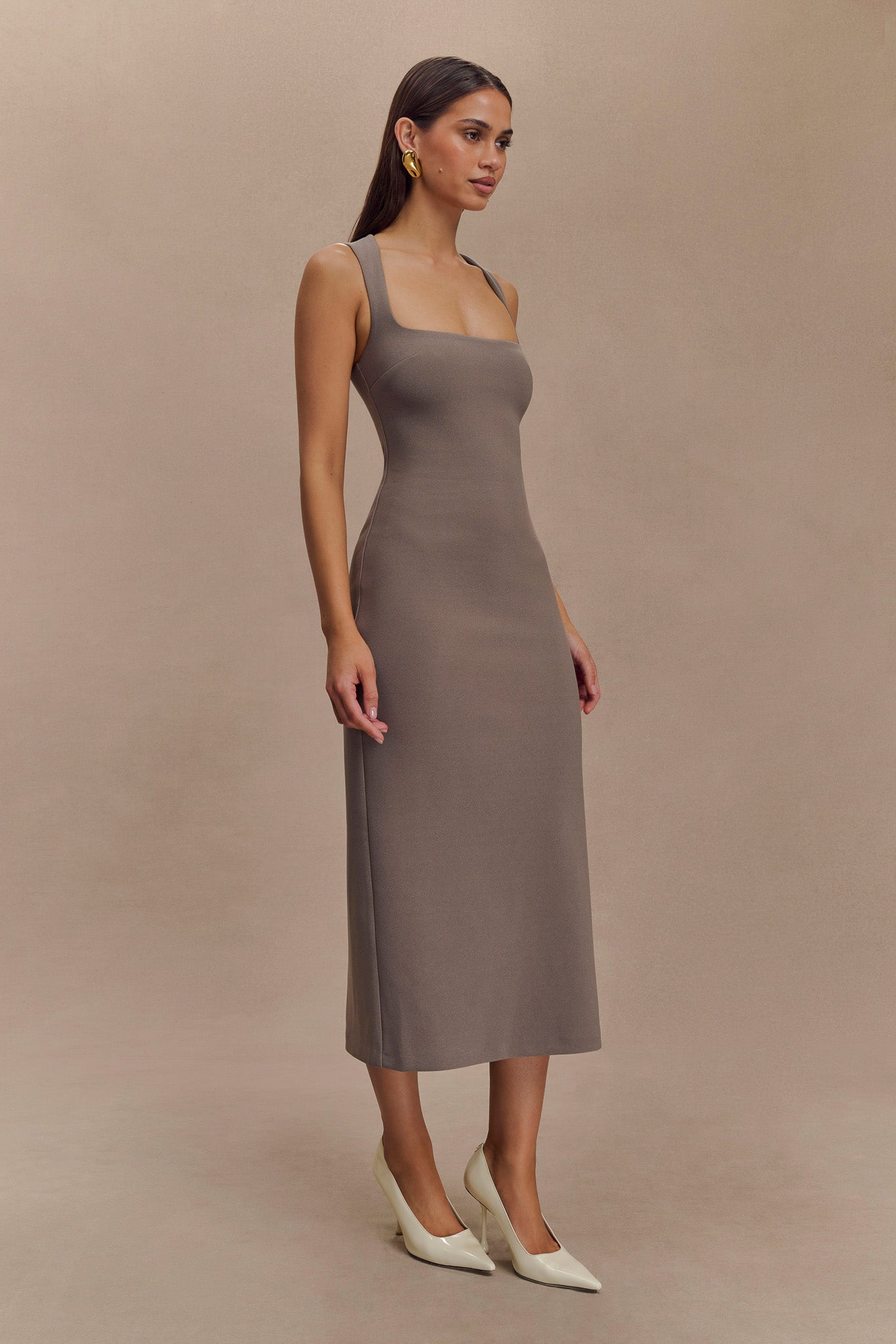 Robe midi en crêpe Frida - Gris fumé