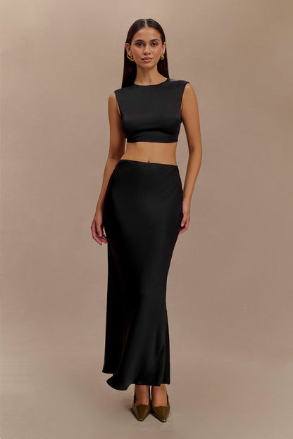 Top court sans manches en satin Viviana - Noir