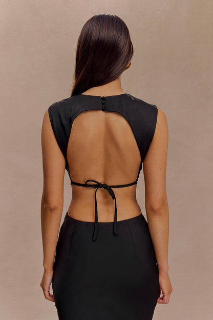 Top court sans manches en satin Viviana - Noir