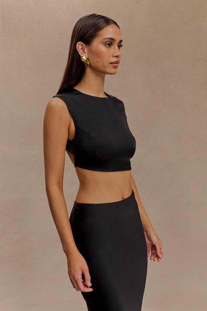 Top court sans manches en satin Viviana - Noir