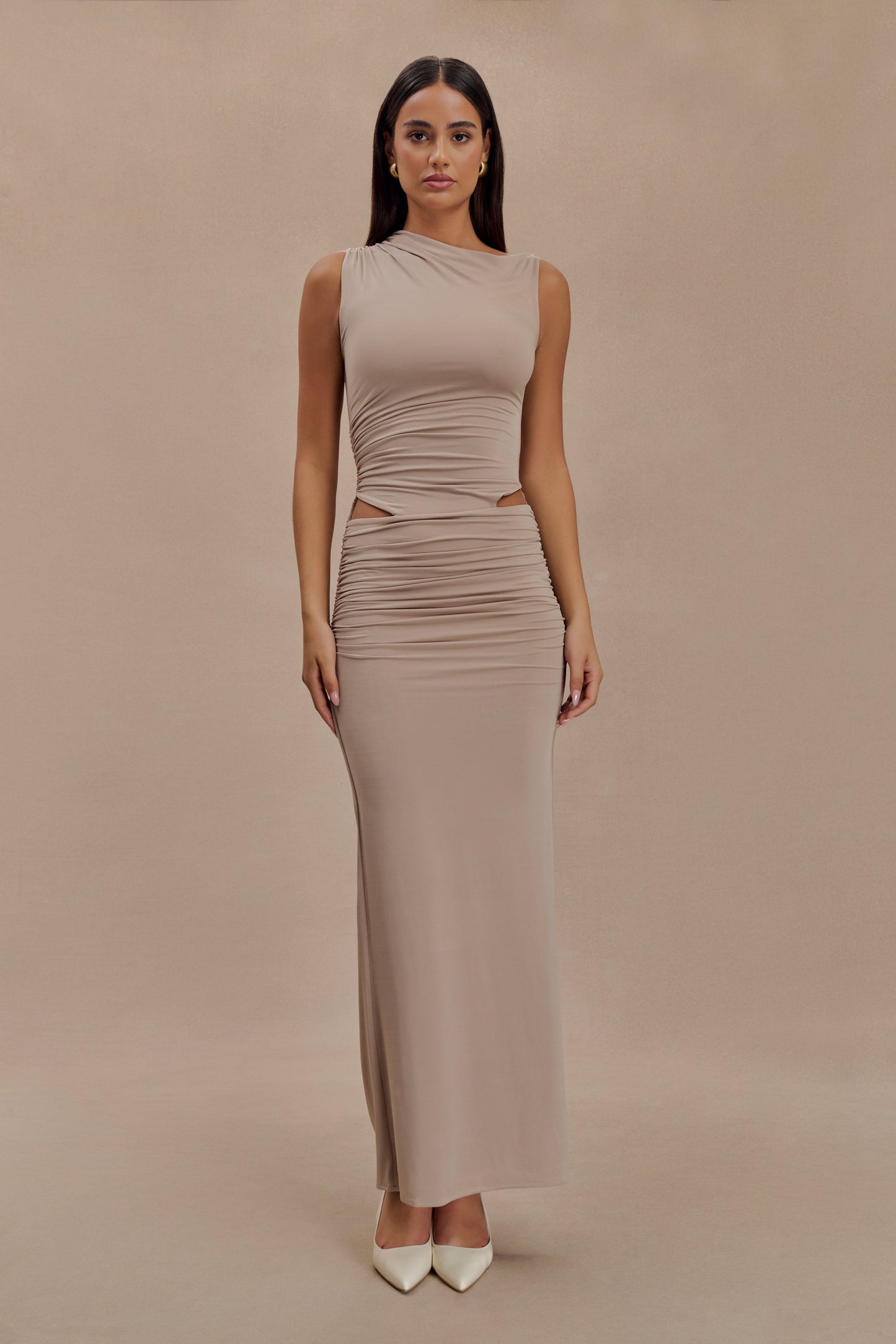 Robe Maxi Kaia à Découpes et Effet Glissant - Taupe