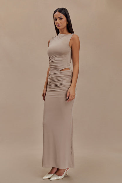Robe Maxi Kaia à Découpes et Effet Glissant - Taupe