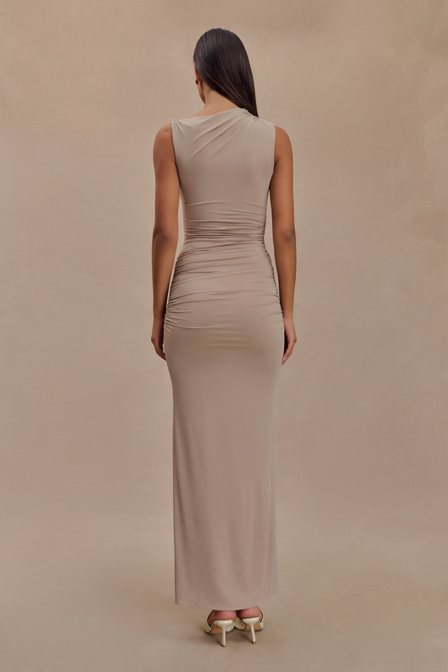 Robe Maxi Kaia à Découpes et Effet Glissant - Taupe