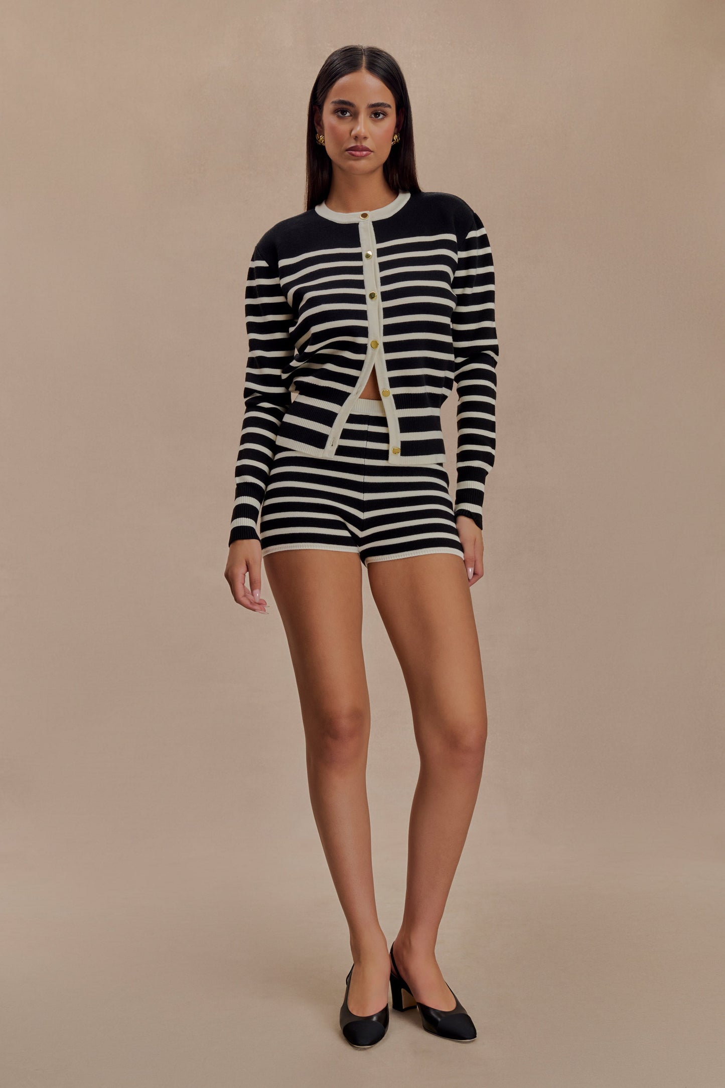 Short en tricot rayé Tabitha - Noir/Blanc