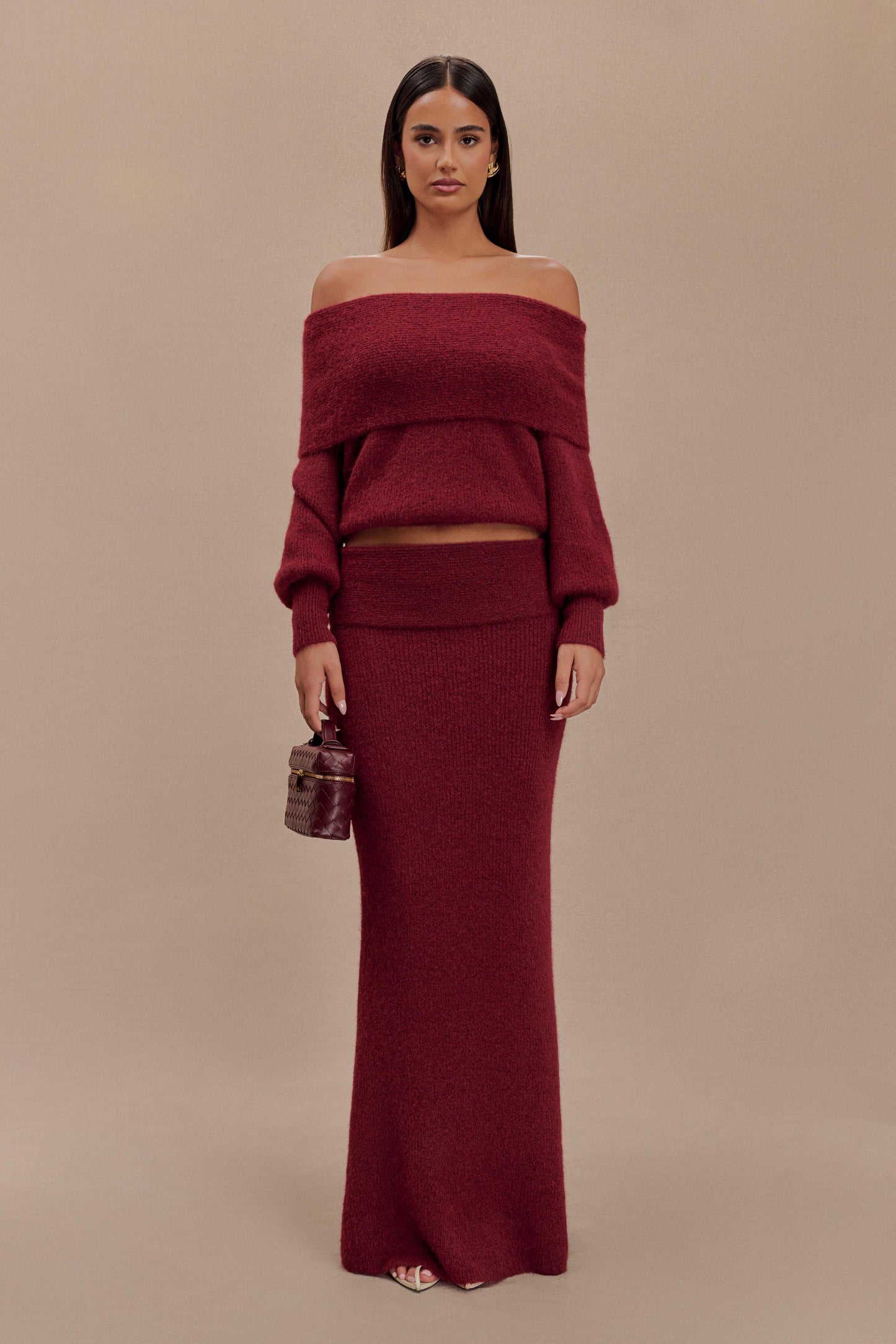 Charlotte Haut en Tricot à Manches Longues Décolleté Croisé - Merlot