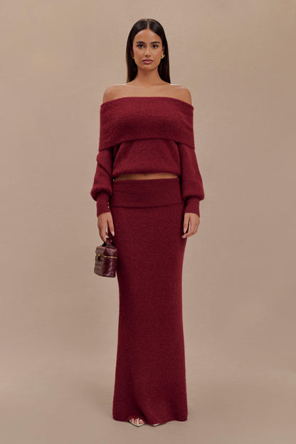 Charlotte Haut en Tricot à Manches Longues Décolleté Croisé - Merlot