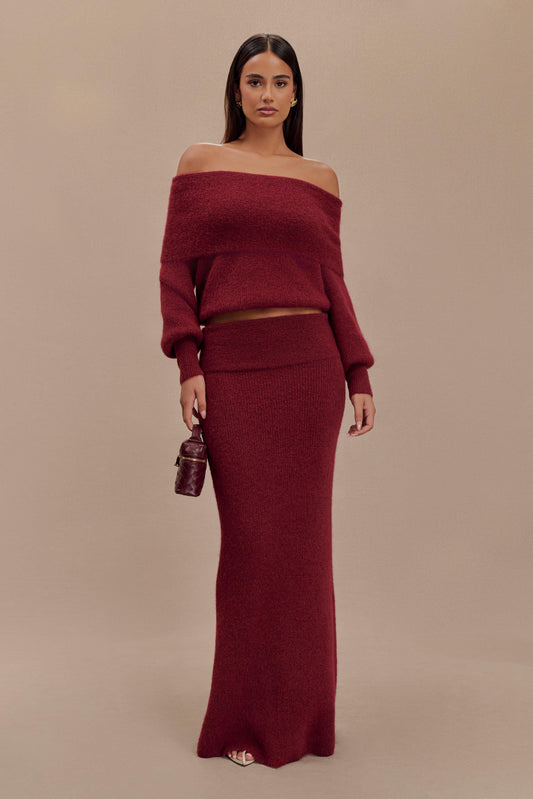 Jupe Maxi Tricotée Charlotte avec Superposition - Merlot