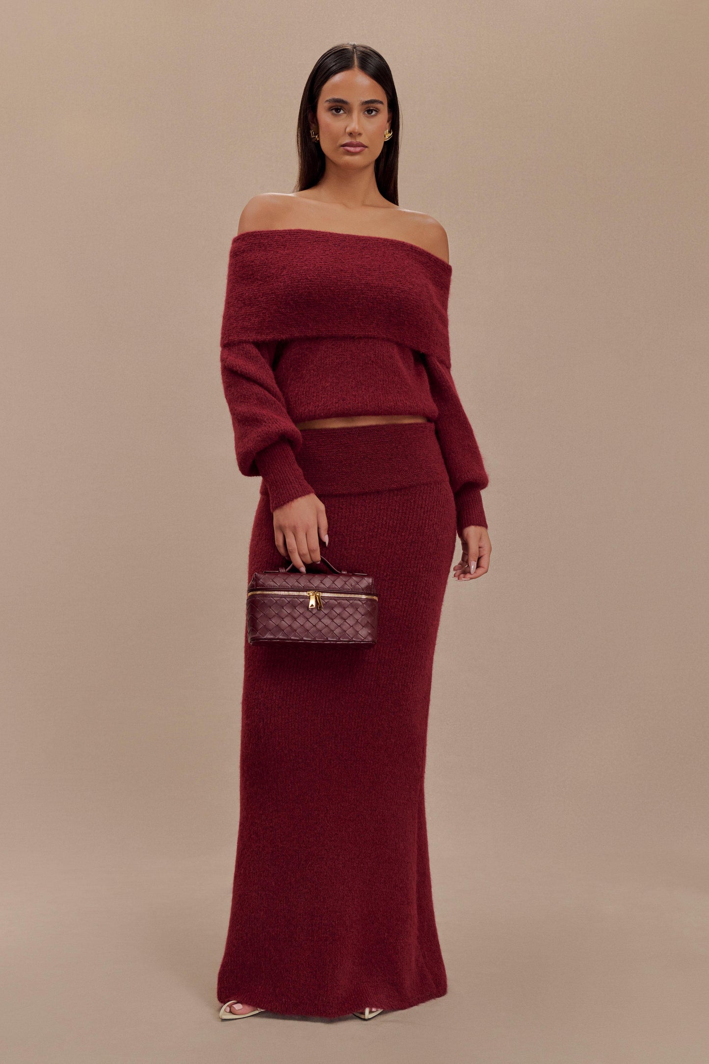 Charlotte Haut en Tricot à Manches Longues Décolleté Croisé - Merlot