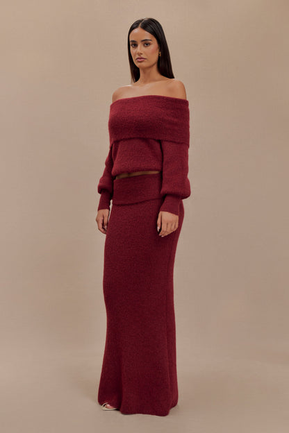 Jupe Maxi Tricotée Charlotte avec Superposition - Merlot