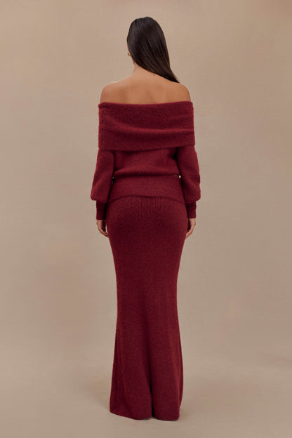 Charlotte Haut en Tricot à Manches Longues Décolleté Croisé - Merlot