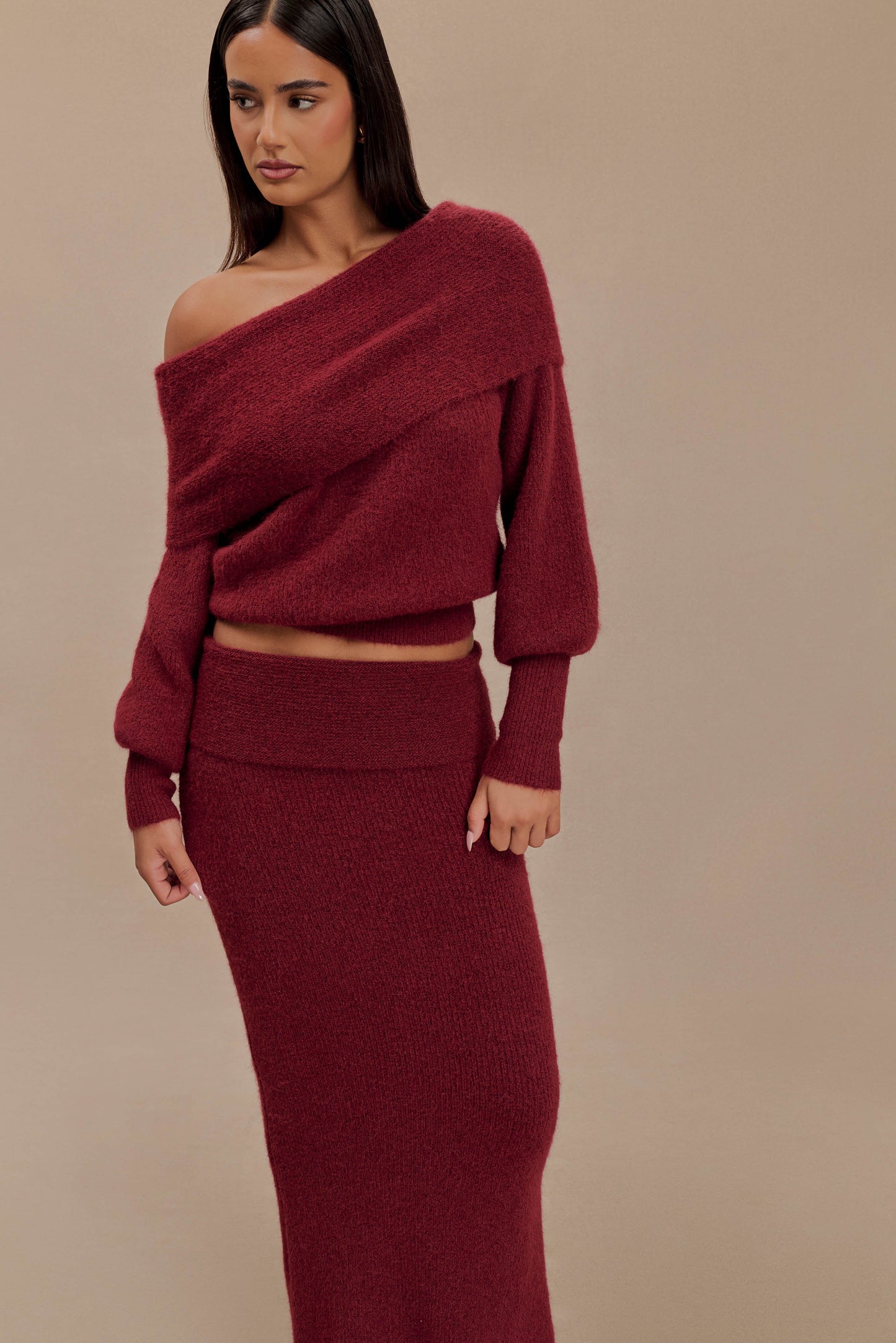 Charlotte Haut en Tricot à Manches Longues Décolleté Croisé - Merlot