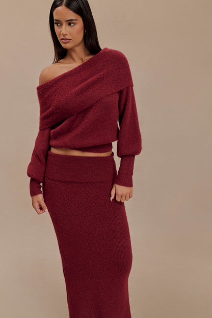 Charlotte Haut en Tricot à Manches Longues Décolleté Croisé - Merlot